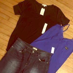 3Piece NWT BlackBlouse BlueCami & BoyfriendJeansXL